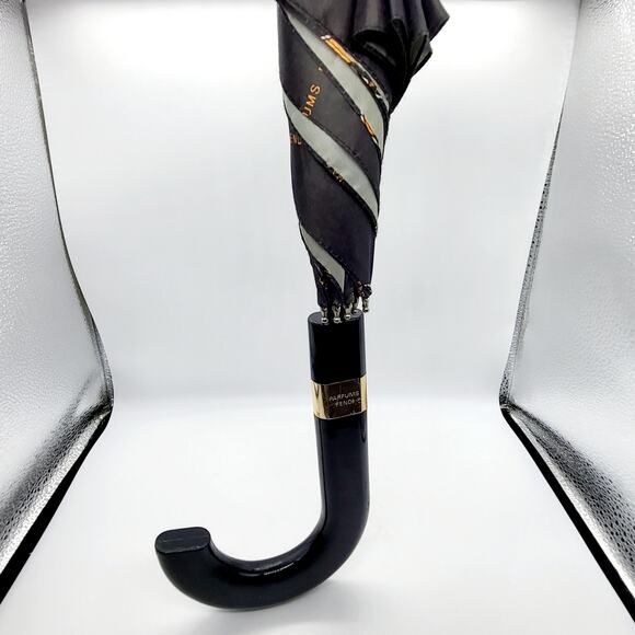 Vintage FENDI PARFUMS Umbrella Black & Gold Wooden Handle Rare Promo Full Size - Picture 5 of 8